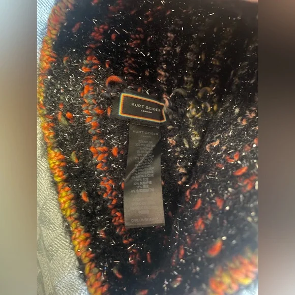 Kurt Geiger Black Glitter Rainbow Knit Winter Hat - Picture 3 of 5